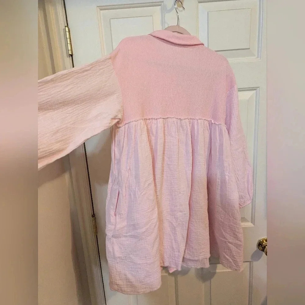 EUC Boutique Bohemian Cotton Tunic Mini Dress in Cotton Candy 🍭🍬 Pink, size L - Picture 3 of 8